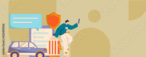 Buy insurance for car flat character vector concept operation illustration
