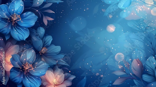 Blue Flowers Blooming in the Night Sky