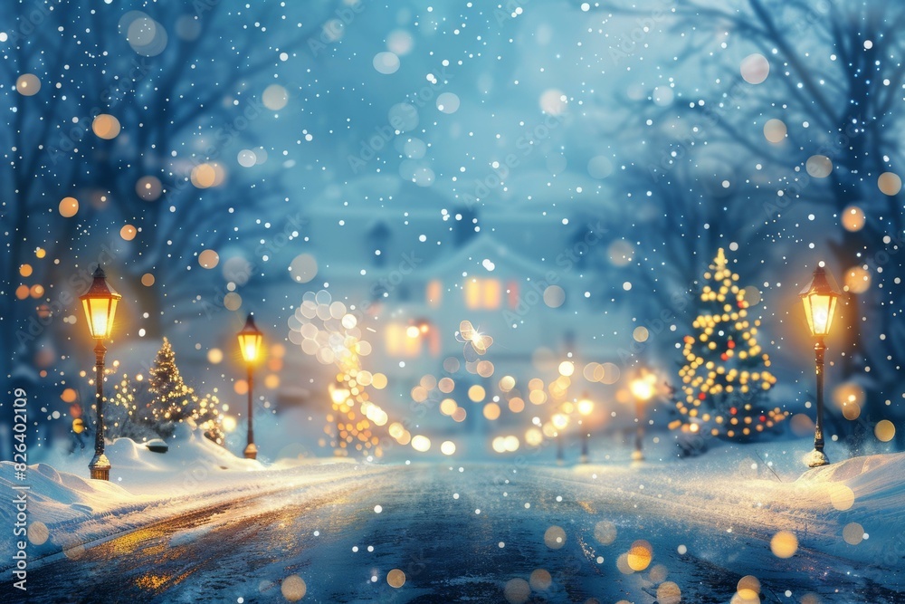 Snowy Street in a Winter Night Snowy Street in a Winter Night