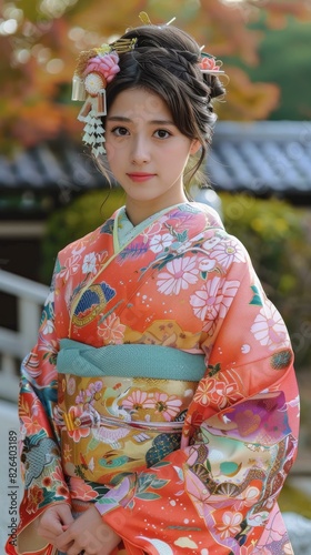 Beautiful Japanese Woman Wearing Traditional Kimono