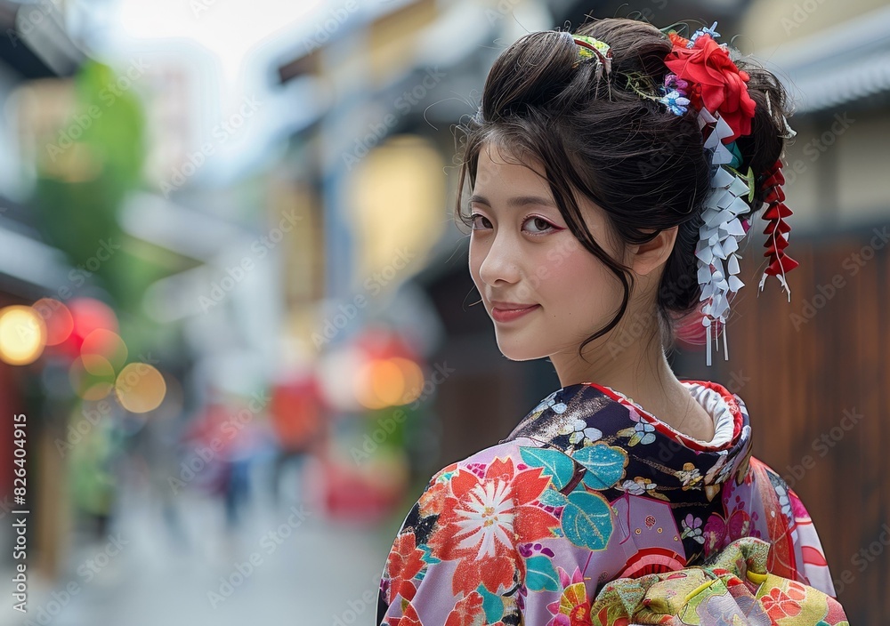 Portrait of a beautiful Japanese woman in traditional kimono Portrait of a beautiful Japanese woman in traditional kimono