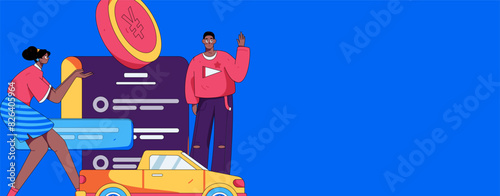 Buy insurance for car flat character vector concept operation illustration
