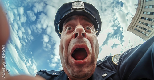A police officer with shock on his face photo