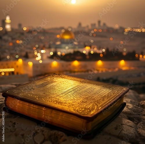 bible book on mount golgotha, jerusalem, israel photo