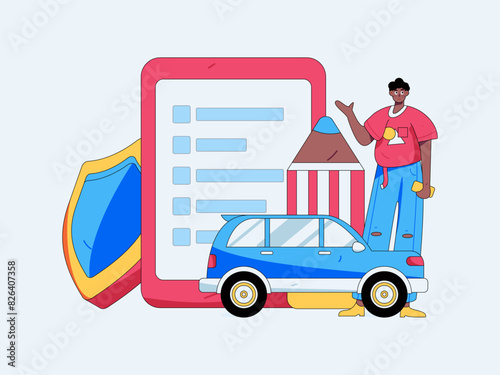 Buy insurance for car flat character vector concept operation illustration
