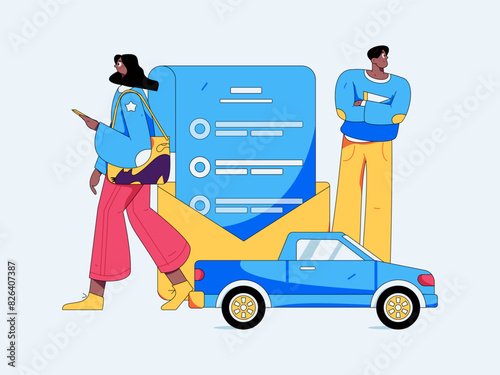 Buy insurance for car flat character vector concept operation illustration

