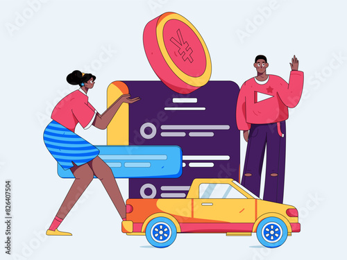 Buy insurance for car flat character vector concept operation illustration
