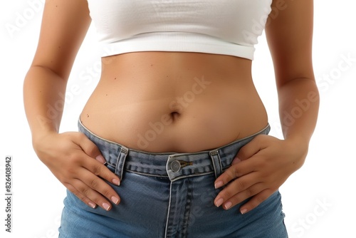 Body of a woman close-up view showing a belly with fat pad , obesity concept