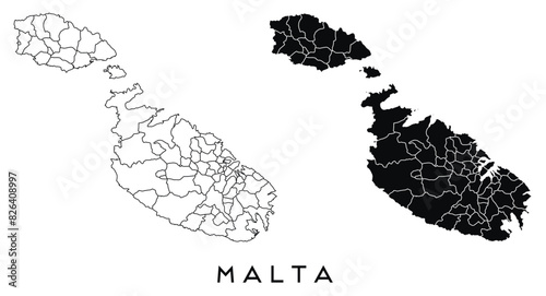 Malta map of city regions districts vector black on white