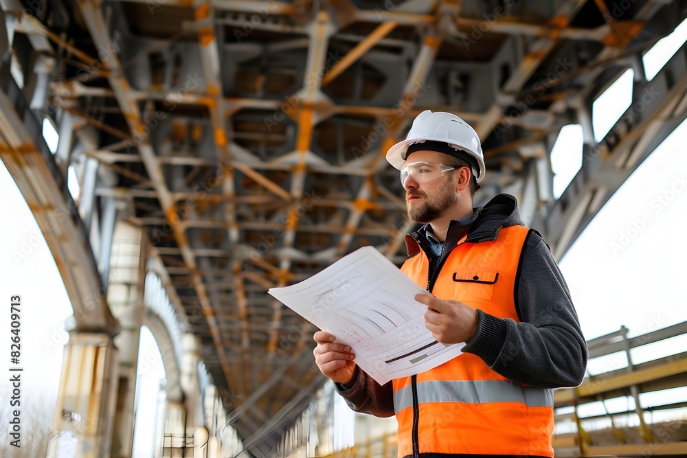 Structural Engineer Inspecting Bridge Construction Site Structural Engineer Inspecting Bridge Construction Site