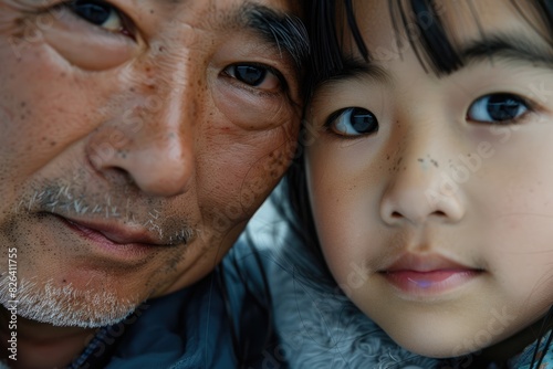 Asian father and daughter face, father's day concept.