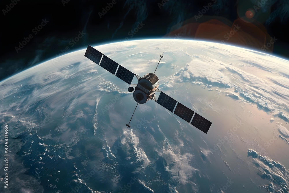 Sleek Satellite Orbiting the Mesmerizing Earth in the Vastness of Space Sleek Satellite Orbiting the Mesmerizing Earth in the Vastness of Space