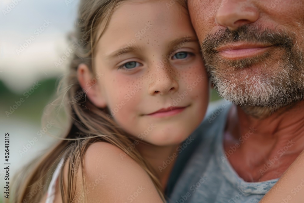 Fototapeta premium Face of father and daughter, father's day concept.