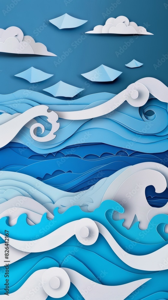 Naklejka premium Abstract ocean waves paper art