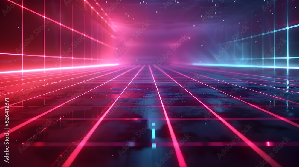 Glowing Neon Grid Backdrop for Futuristic Gadget Showcasing and Product Concepts