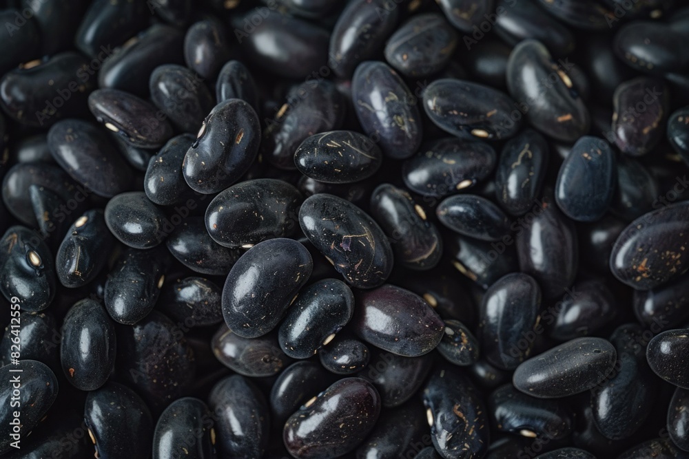 Detailed image showcasing the natural texture and variety of whole raw black turtle beans Detailed image showcasing the natural texture and variety of whole raw black turtle beans