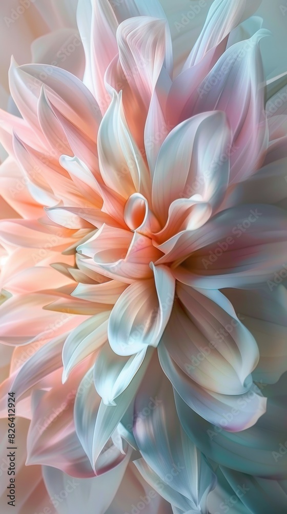 Obraz premium Close-up image capturing the delicate beauty of a dahlia in soft pastel colors