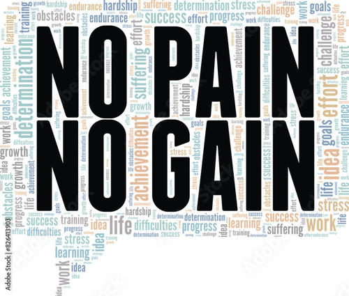 No Pain No Gain word cloud conceptual design isolated on white background.