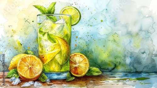 The Lemon Mohito poster is a trending vintage art poster drawn by hand