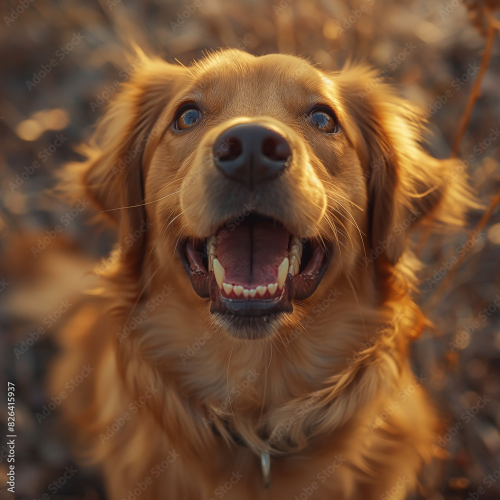 Portrait d'un chien heureux vue aérienne Portrait d'un chien heureux vue aérienne