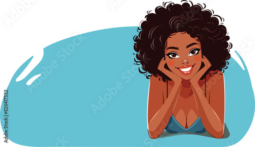 Cute black woman lying on the beach with a beautiful smile. Isolated. Vector illustration in flat style