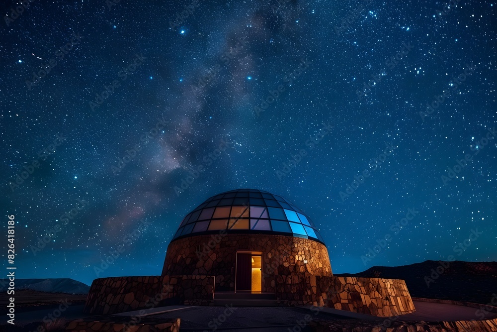 Sleek Observatory Dome Opening Under Enchanting Starry Night Sky Sleek Observatory Dome Opening Under Enchanting Starry Night Sky