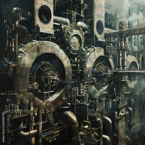 surreal fantasy techno landscape, crazy steampunk industry background © Riverland Studio
