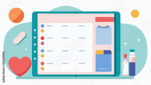 A weekly habit tracker in a bullet journal with designated sections for exercise medication and mindfulness practices to promote mental health.. Vector illustration