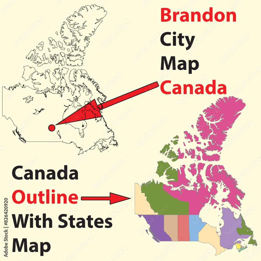 Brandon map vector of Canada, Brandon line map, Brandon with city map ...