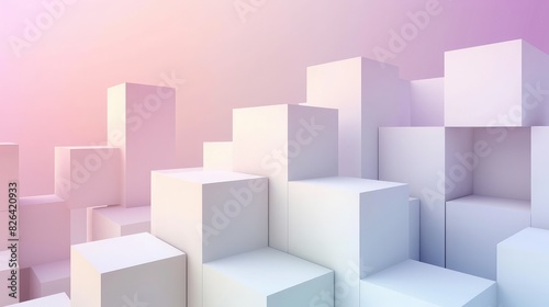Gradient block backdrop with elegantly arranged white cubes  offering a chic wallpaper.