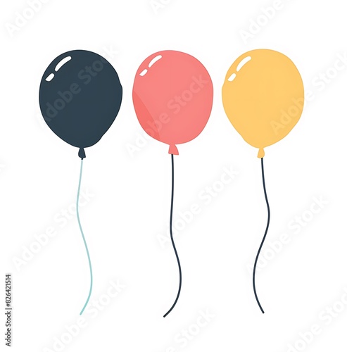 simple flat color vector illustration of four balloons  white background  simple shapes  cute