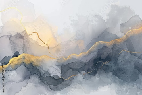 Grey and gold watercolor marbel background. Aesthetic abstract pastel background.