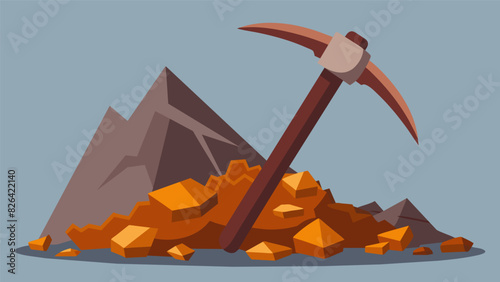 The remains of a rusted pickaxe lay discarded next to a pile of rubble its sharp tip dulled from years of use.. Vector illustration