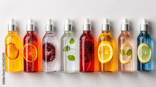 Variety of skin toners and mists isolated on white background