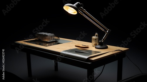 A modern  adjustable desk with a built-in lamp