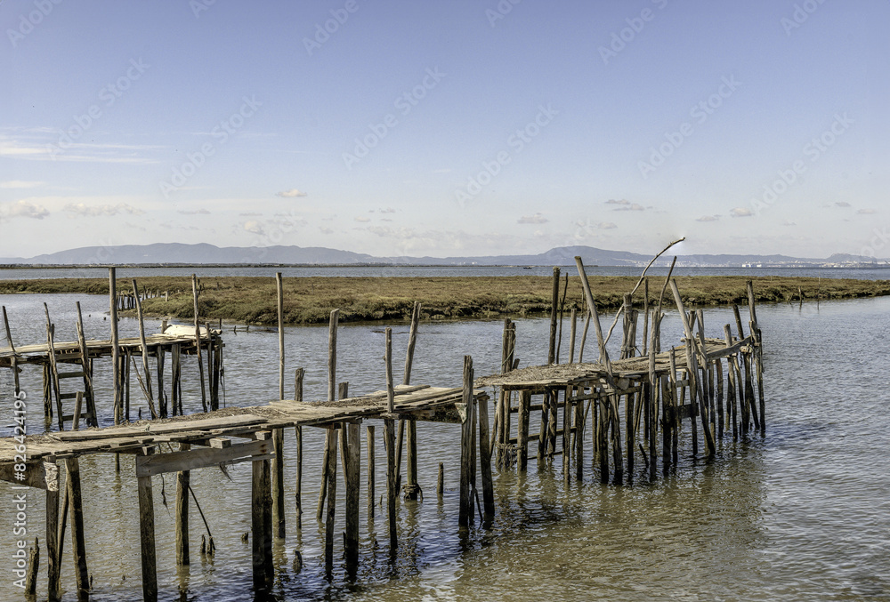 Naklejka premium Palafitico Port of Carrasqueira in Portugal