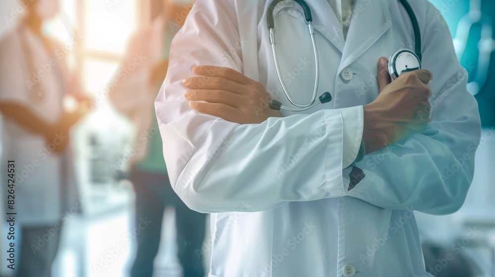 Doctor in a white coat with a stethoscope, consulting a patient in a bright clinic, caring and professional atmosphere, ideal for healthcare and medical themes, isolated background. Doctor in a white coat with a stethoscope, consulting a patient in a bright clinic, caring and professional atmosphere, ideal for healthcare and medical themes, isolated background.