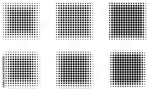 Set of halftone squares on transparent background