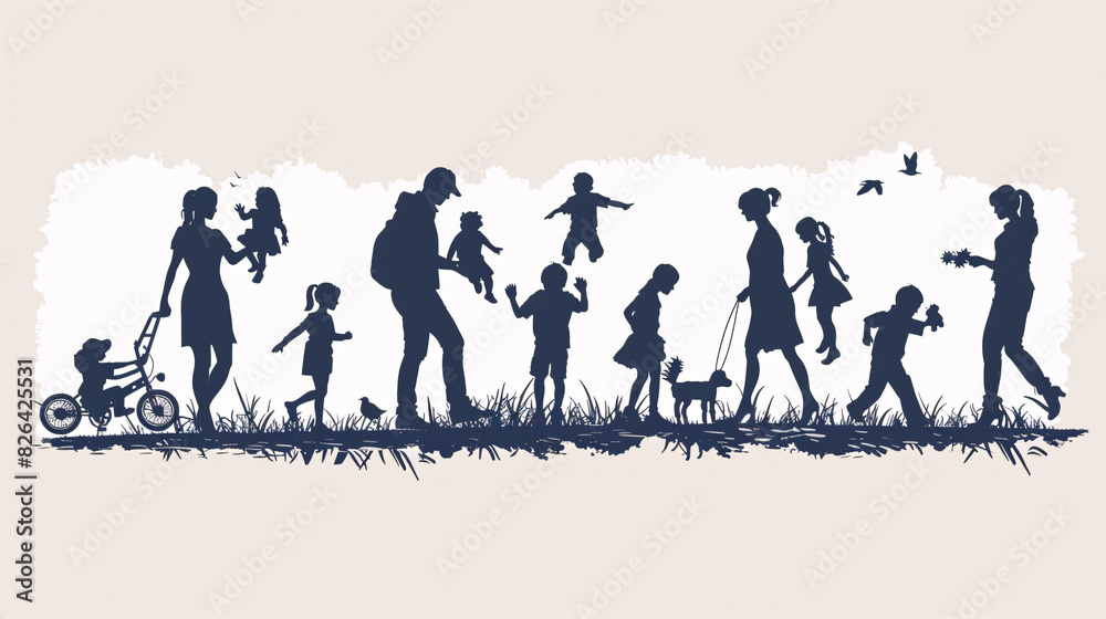Silhouette set of people in various poses on a white background Silhouette set of people in various poses on a white background