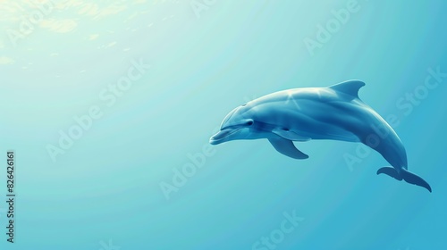 A bottlenose dolphin gracefully glides through the deep blue ocean. Its sleek body and playful nature make it a joy to behold. © Nijat