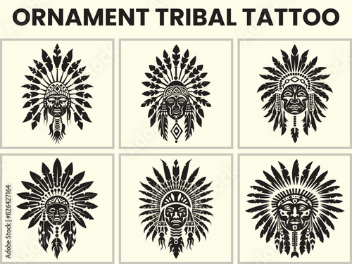 A black Silhouette set of a african ornament tribal tattoo, Clipart