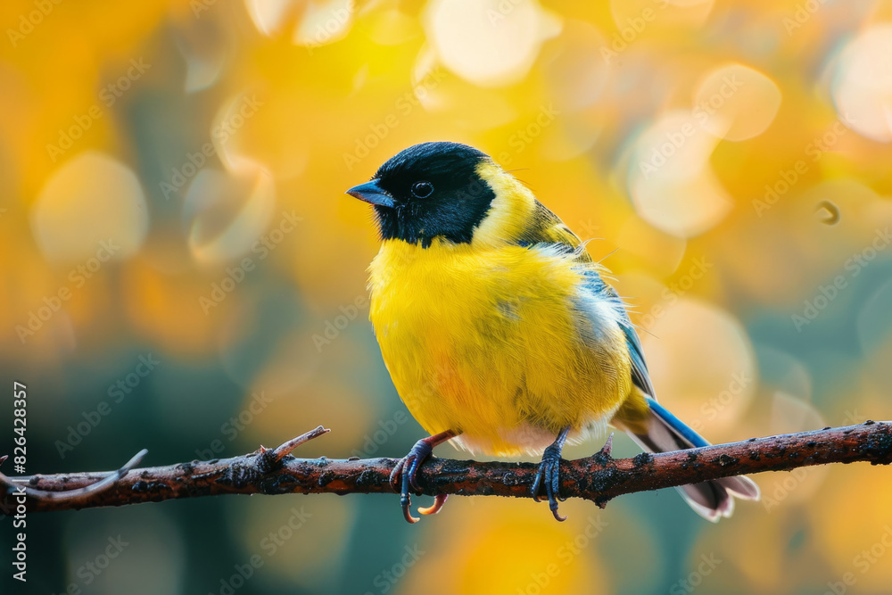 Obraz premium Striking Great Tit (Parus Major) Male Perched in Isolation, Showcasing Its Distinctive Black, Blue, and Grey Plumage Against a Clean White Background