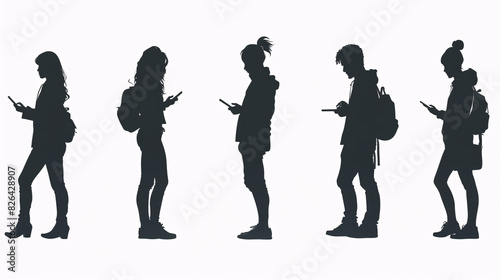 Silhouette set of people in various poses on a white background