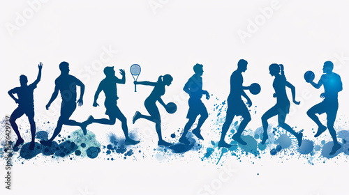Silhouettes of athletes performing different sports activities on a white background