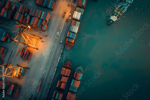 Sleek Aerial Perspective of an Industrial Cargo Port with Unique Container Ships