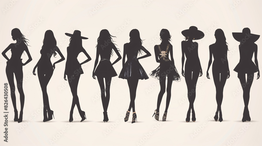 Silhouettes of fashion models in different outfits on a white background Silhouettes of fashion models in different outfits on a white background