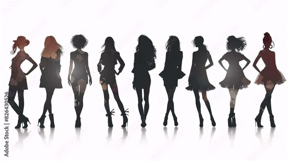 Silhouettes of fashion models in different outfits on a white background Silhouettes of fashion models in different outfits on a white background