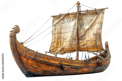 side view ancient Roman sailboat isolated on transparent background ,generative ai photo