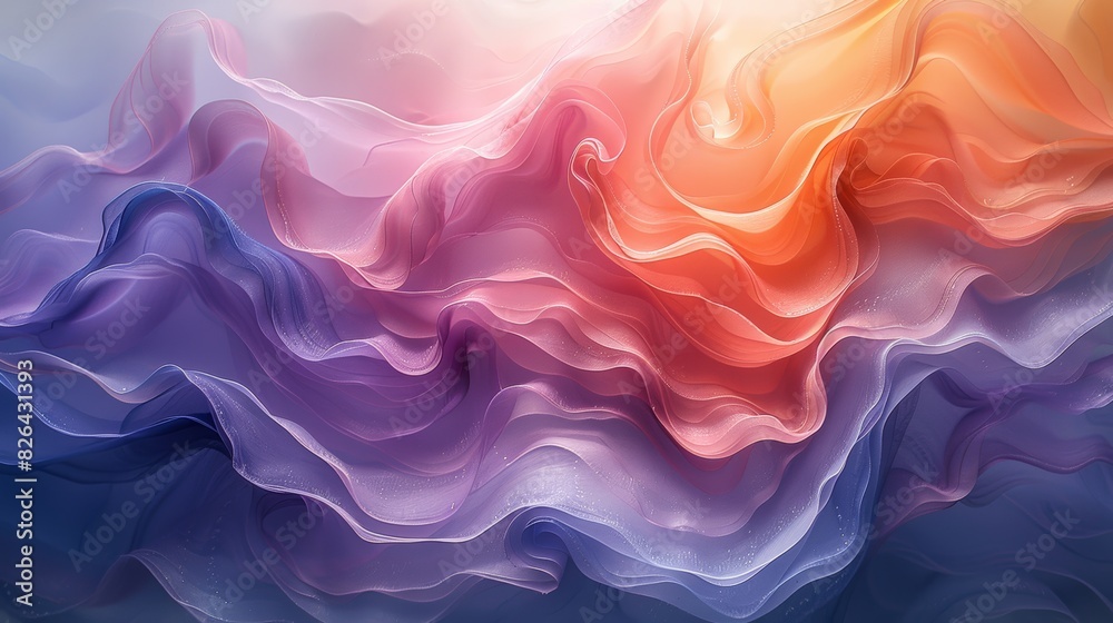 Obraz premium Elegant digital art of fluid waves blending in vibrant colors for a dynamic background