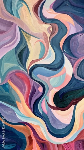 Abstract swirls painting in pastel colors